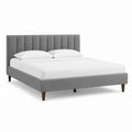 Letto matrimoniale imbottito grigio in poliestere con testiera verticale 160 x 200 cm