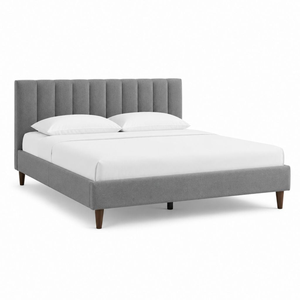 Letto matrimoniale imbottito grigio in poliestere con testiera verticale 160 x 200 cm