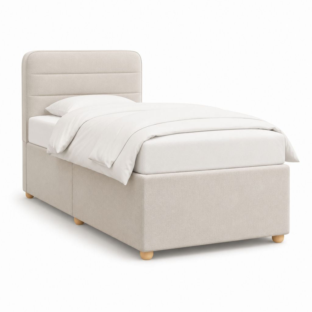 Letto singolo imbottito beige in poliestere 90 x 200 cm