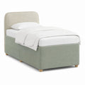 Letto singolo imbottito verde salvia e beige in poliestere con testiera arrotondata 90 x 200 cm