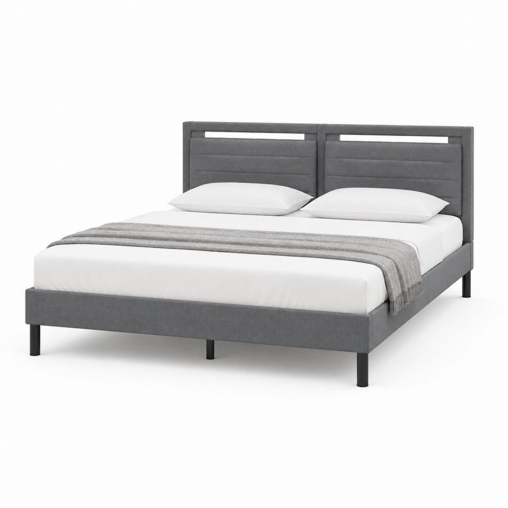 Letto matrimoniale imbottito grigio scuro in poliestere 160x200 cm
