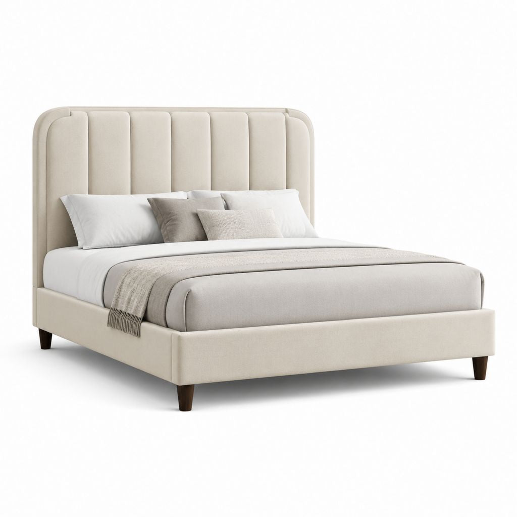 Letto matrimoniale imbottito crema in poliestere 160 x 200 cm