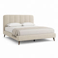 Letto matrimoniale imbottito beige in poliestere con testiera arrotondata 160 x 200 cm