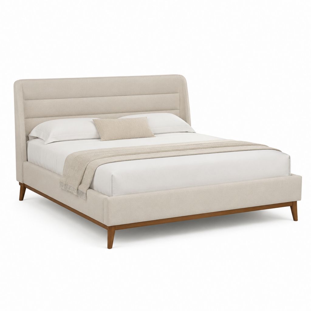 Letto matrimoniale imbottito rettangolare beige in poliestere per materasso 160 x 200 cm 170 x 215 x 115 cm