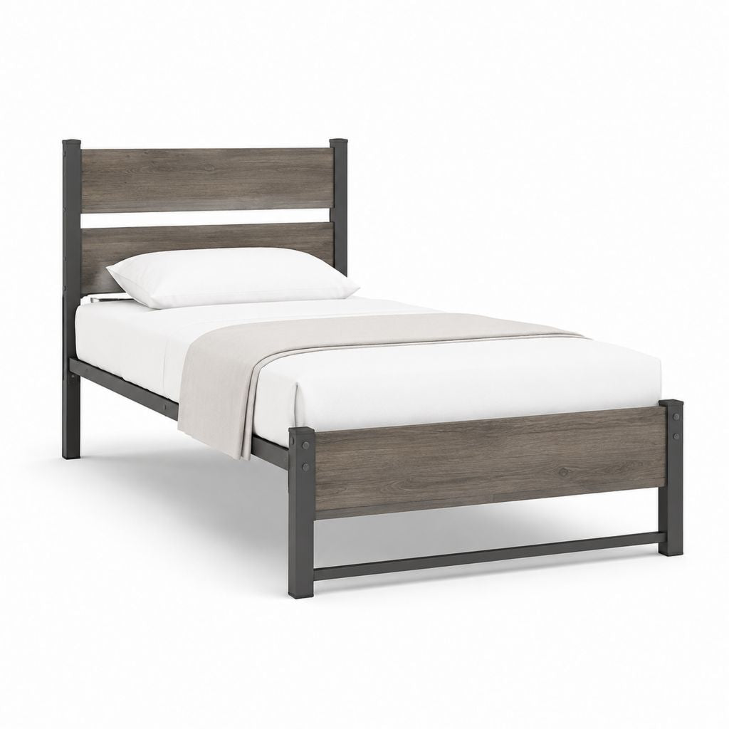 Letto singolo con struttura in acciaio e MDF grigio 90 x 200 cm