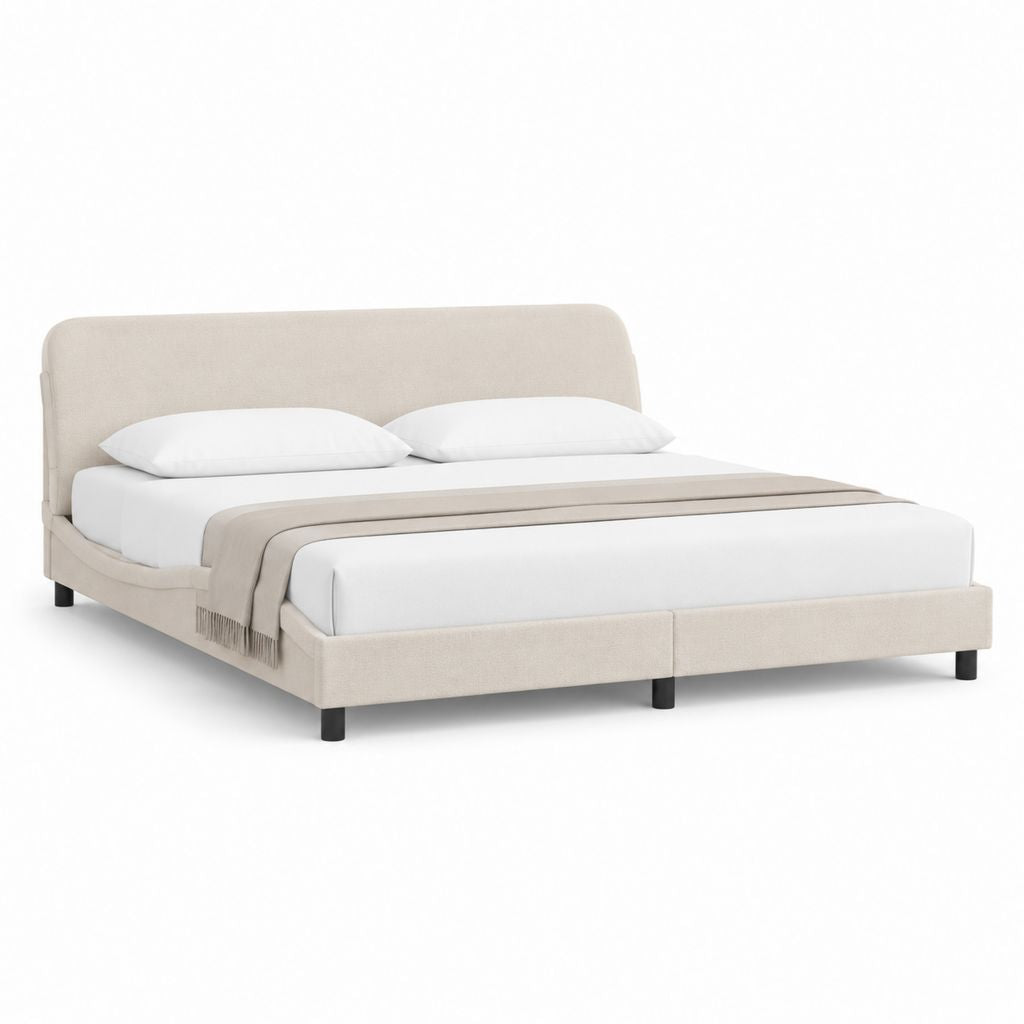 Letto matrimoniale imbottito beige in poliestere con testiera e rete 160 x 200 cm