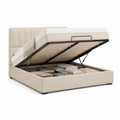 Letto contenitore matrimoniale beige in poliestere con rete a doghe 160 x 200 cm