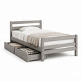 Letto singolo con 2 cassetti grigio in legno massello rettangolare 90 x 190 cm