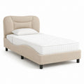 Letto singolo imbottito beige in poliestere con testiera curva 90 x 190 cm