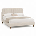 Letto matrimoniale imbottito beige in poliestere con testiera alta 160 x 200 cm