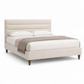 Letto matrimoniale imbottito beige in poliestere con testiera alta 174 x 218 x 112 cm per materasso 160 x 200 cm