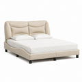 Letto matrimoniale imbottito beige in pelle PU 160 x 200 cm