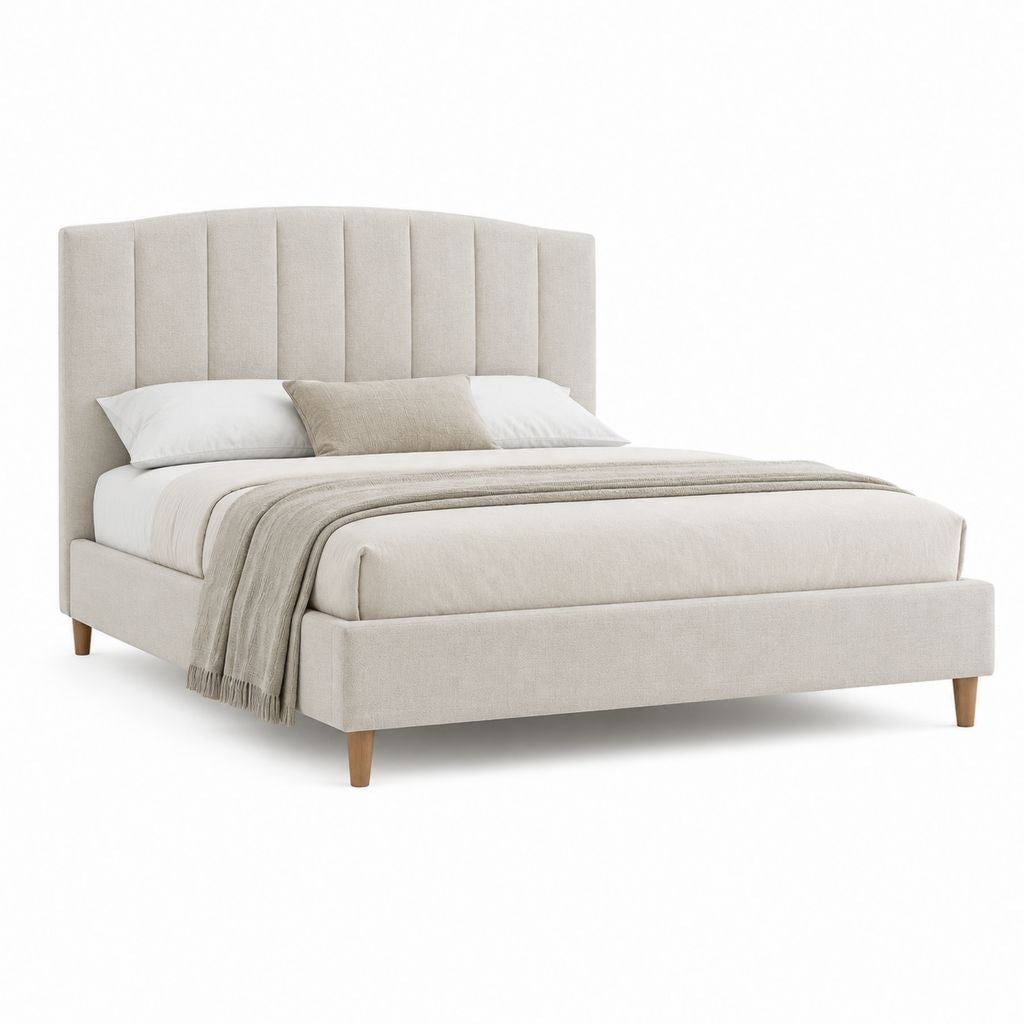 Letto matrimoniale con struttura imbottita beige in poliestere 160 x 200 cm