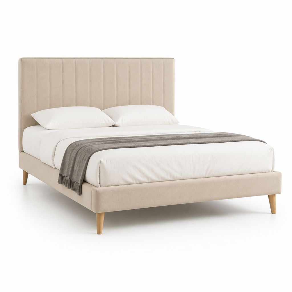 Letto matrimoniale imbottito beige in poliestere rettangolare per materasso 160 x 200 cm