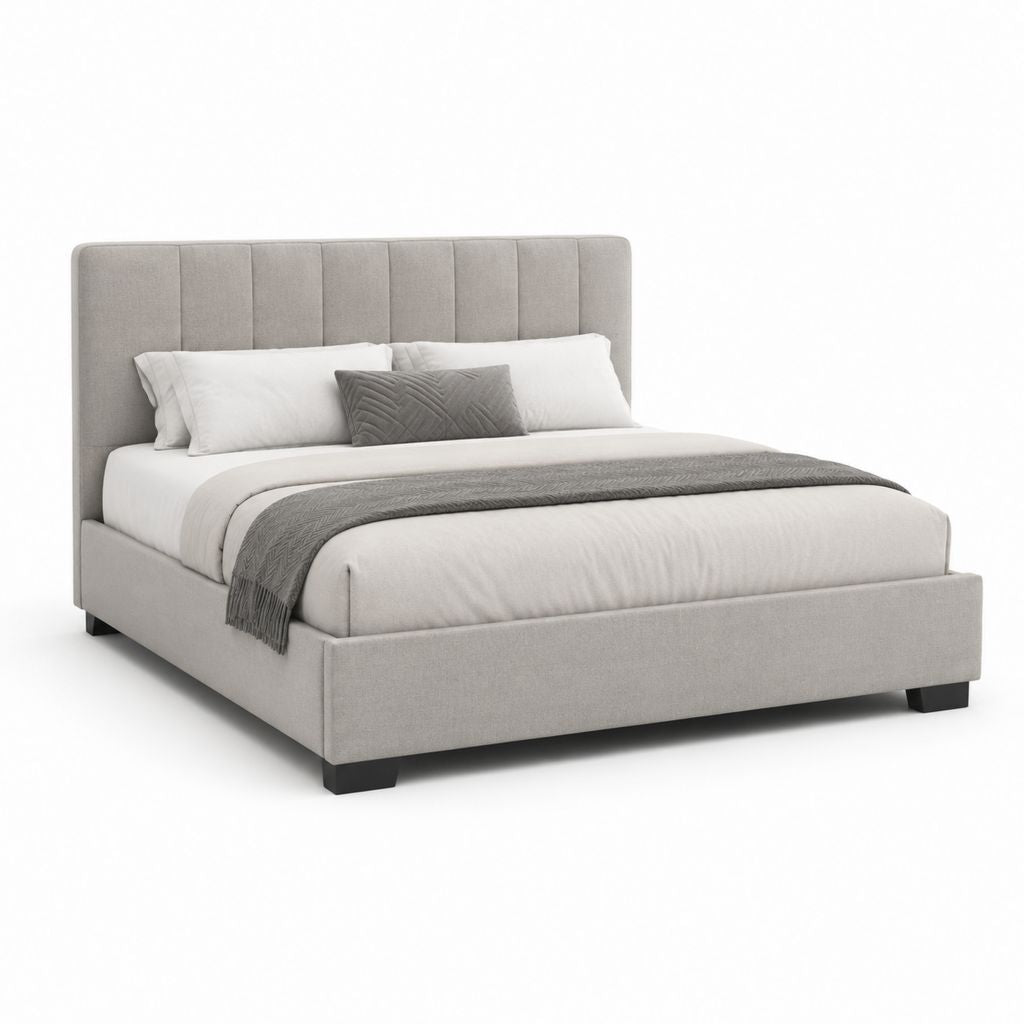Letto matrimoniale imbottito grigio chiaro in poliestere rettangolare 180 x 215 x 115 cm per materasso 160 x 200 cm