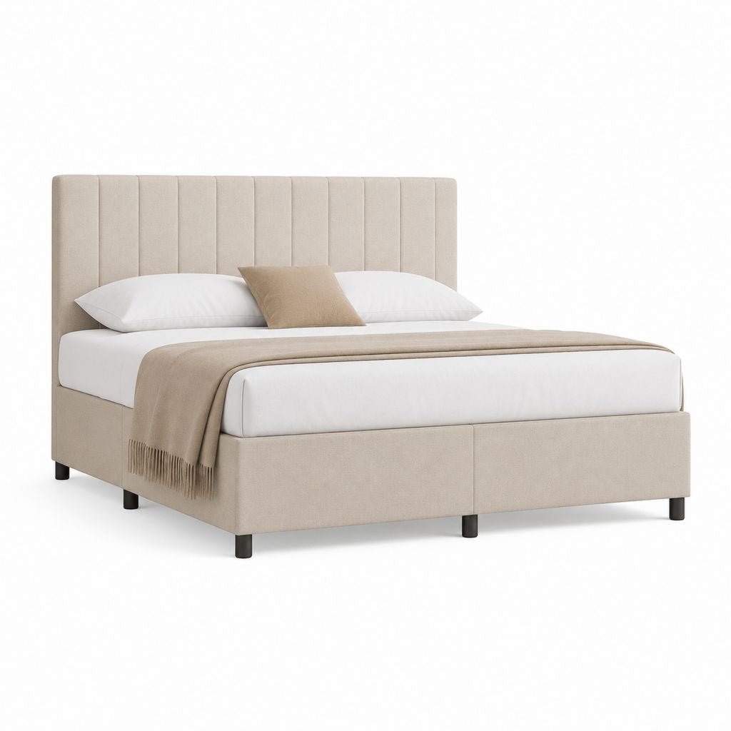 Letto matrimoniale imbottito beige in poliestere rettangolare 160 x 200 cm