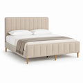 Letto matrimoniale imbottito beige in poliestere 160x200 cm con testiera alta