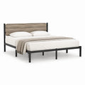 Letto matrimoniale con struttura in acciaio nero e testiera effetto rovere 160 x 200 cm