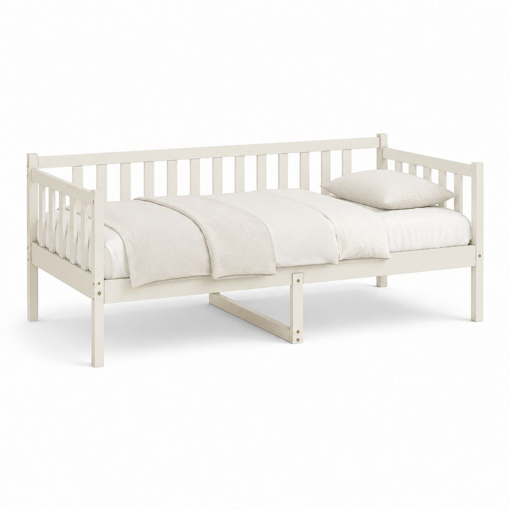 Letto singolo a divano rettangolare bianco in pino massello per materasso 90 x 200 cm