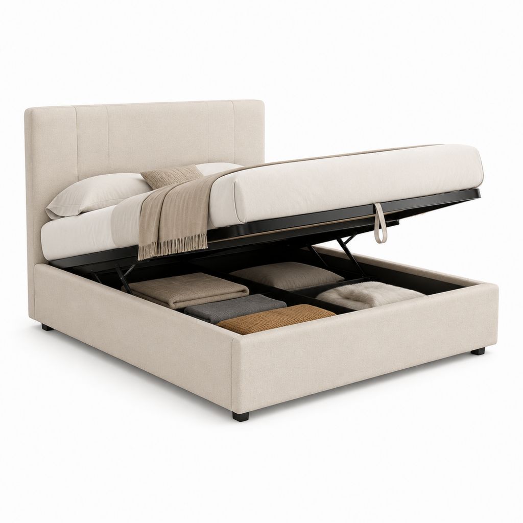 Letto contenitore matrimoniale beige in poliestere rettangolare per materasso 160 x 200 cm 170 x 210 x 110 cm