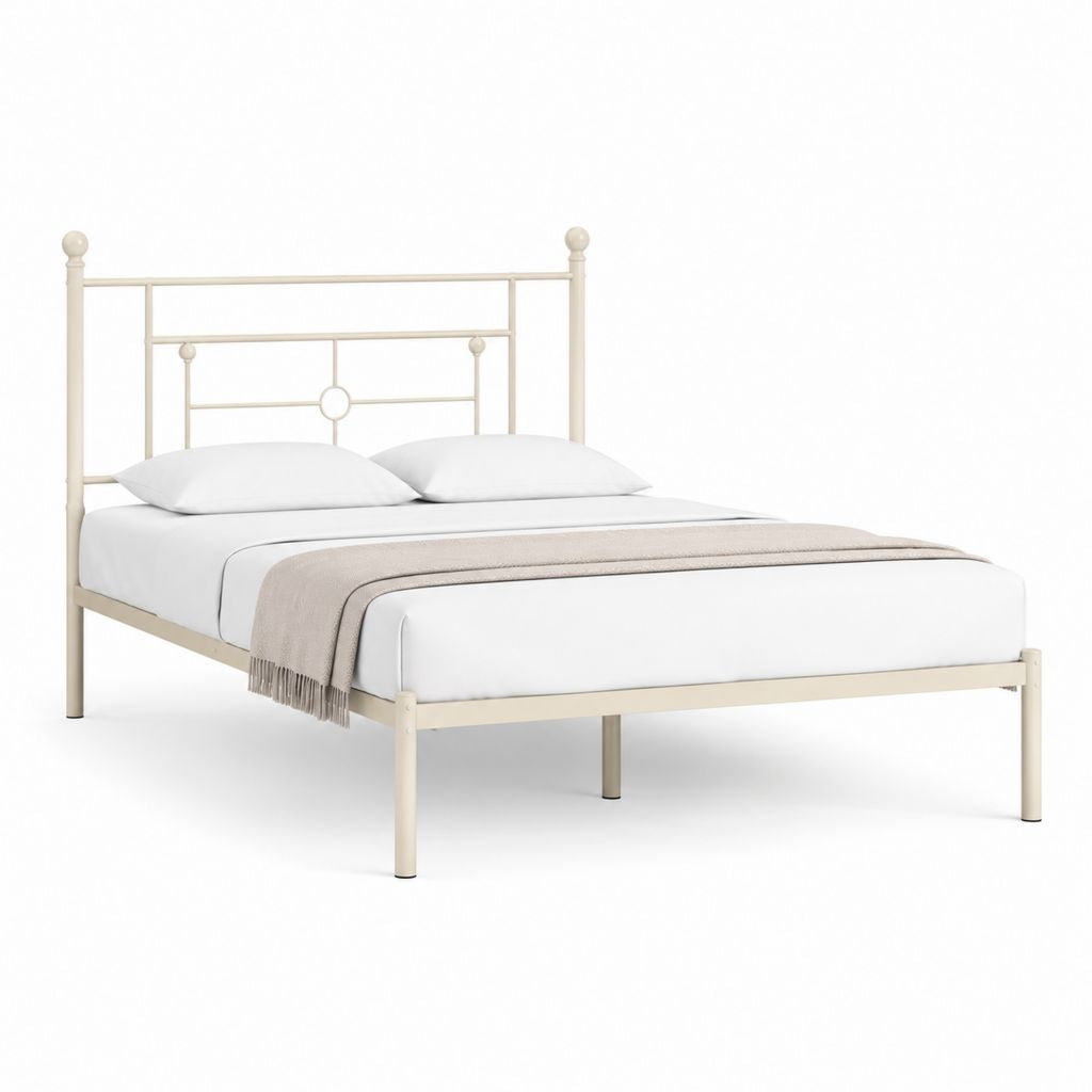Struttura letto matrimoniale rettangolare avorio in acciaio 160 x 200 cm con testiera alta