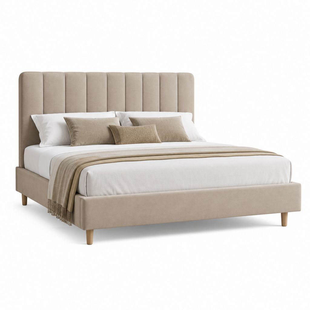Letto matrimoniale imbottito beige in poliestere rettangolare 170 x 215 x 120 cm per materasso 160 x 200 cm