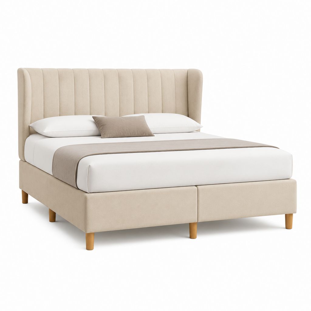Letto matrimoniale imbottito beige in poliestere rettangolare 160 x 200 cm