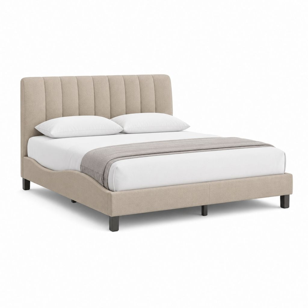 Letto matrimoniale imbottito beige in poliestere rettangolare per materasso 160 x 200 cm