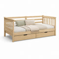 Letto singolo con sponde e 2 cassetti in pino massello naturale 208 x 98 x 75 cm