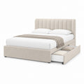 Letto matrimoniale contenitore rettangolare beige in poliestere con testiera imbottita 160 x 200 cm