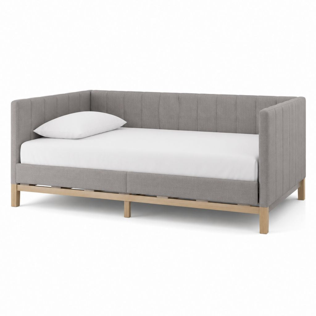 Letto singolo divano grigio in poliestere con struttura in pino 90 x 200 cm