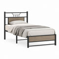 Letto singolo con struttura in acciaio nero e pannelli MDF effetto rovere 90 x 190 cm