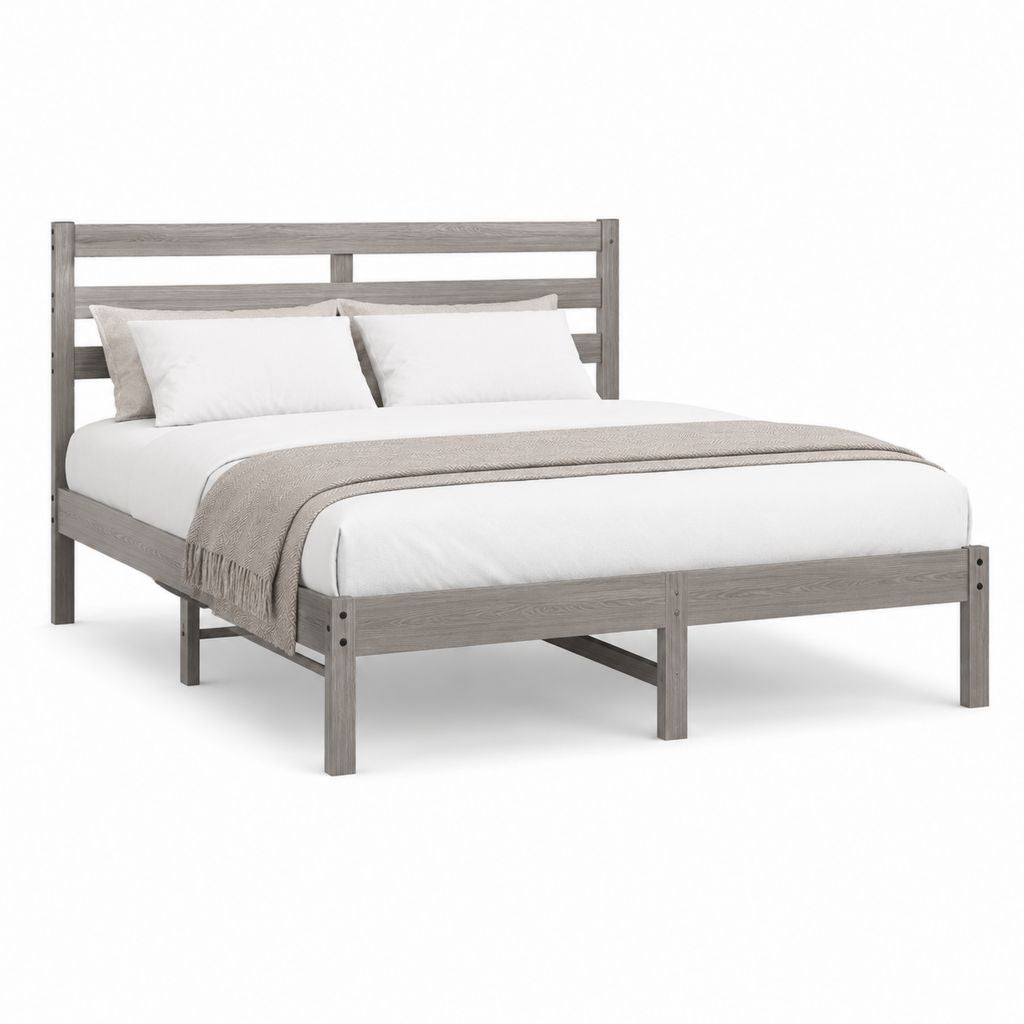 Letto matrimoniale rettangolare in legno massello grigio 160 x 200 cm