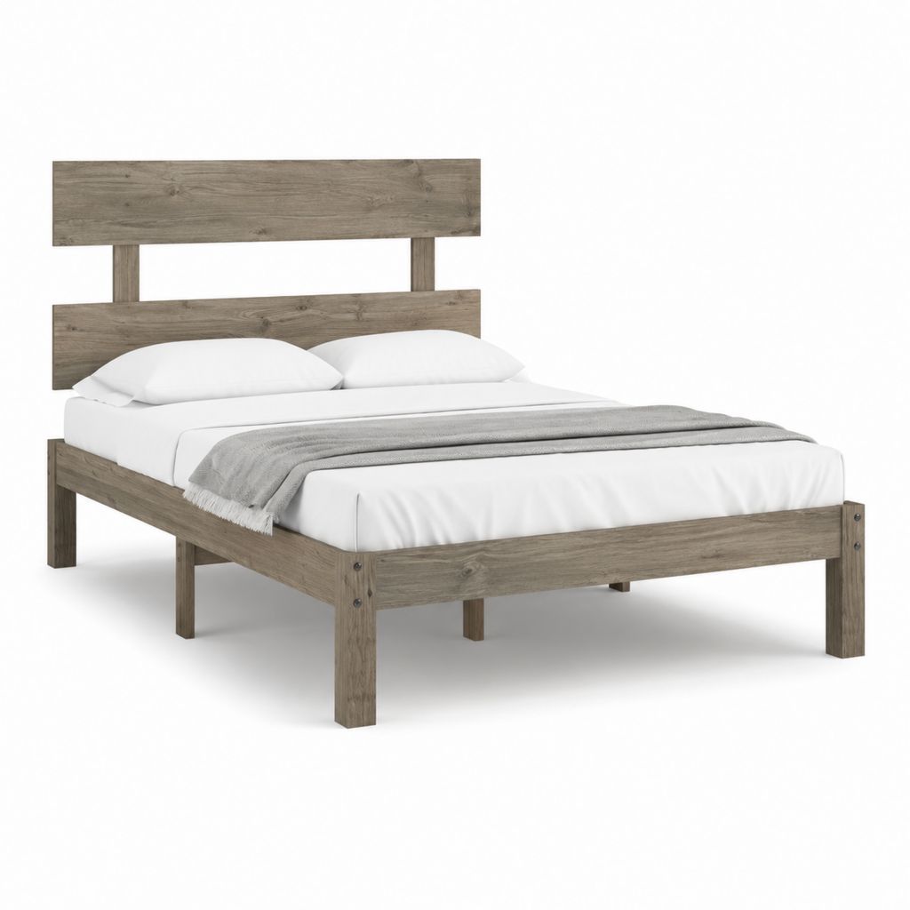 Letto matrimoniale in legno massello di pino grigio rettangolare per materasso 160 x 200 cm