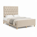Letto matrimoniale imbottito beige in poliestere con testiera capitonné 160 x 200 cm