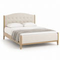 Letto matrimoniale imbottito beige in poliestere e legno massello 160 x 200 cm