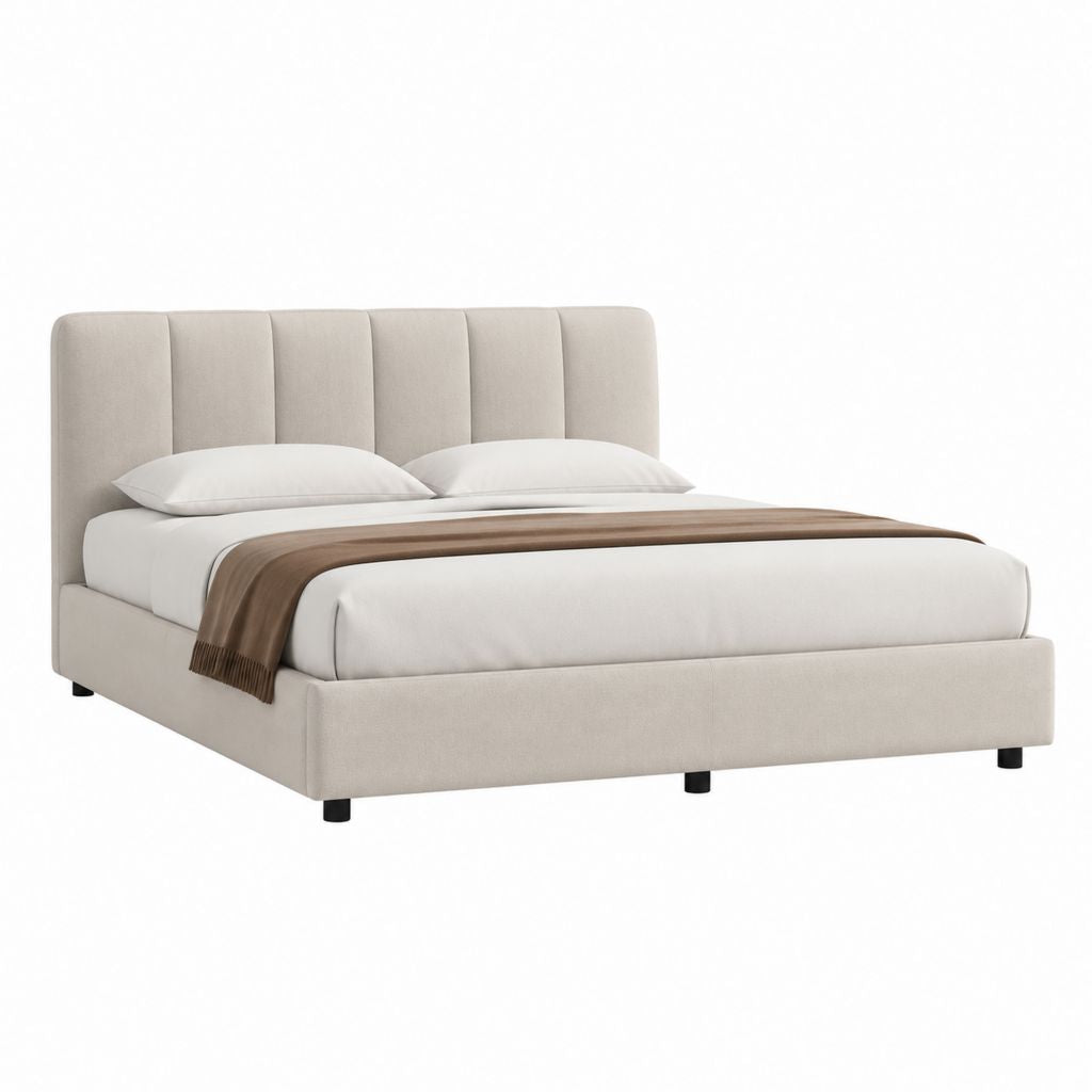 Letto matrimoniale imbottito beige in poliestere rettangolare 160 x 200 cm