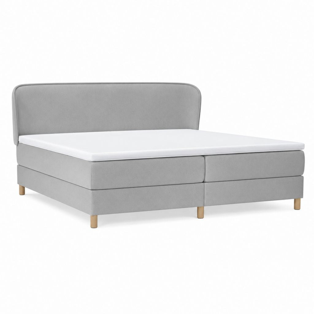 Letto boxspring matrimoniale grigio rivestito in poliestere rettangolare 180 x 200 cm