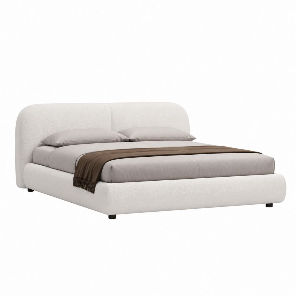 Letto matrimoniale imbottito crema in poliestere bouclé rettangolare per materasso 160 x 200 cm